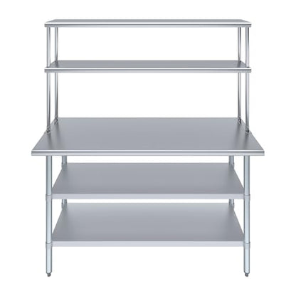 Stainless Steel Work Table with 2 Shelves (24" x 60" Table With 2 Shelves + 12" Overshelf)