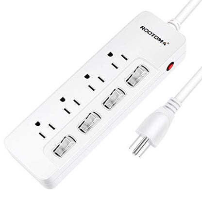 Appliance Extension Cord with Individual Switches on Off (6 FT - 4 AC - White)