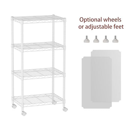 4 Small Wire Shelves Kitchen Pantry Close Home Organizers and Storage Bathroom Shelf Laundry Room Organization Adjustable Book Metal Garage Shelving Unit (White / 4-Tier 11.8"D X 17.3"W X 45.2"H)