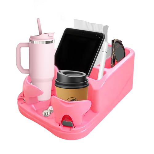 Car Center Console with Adjustable Cup Holders (Pink)