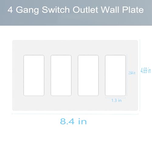 4 Gang Screwless Decora Wall Plate Cover Switch Outlet Electrical Faceplate for Light Switche (2 Pack / 4-Gang Decora-White)