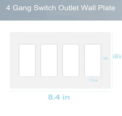 4 Gang Screwless Decora Wall Plate Cover Switch Outlet Electrical Faceplate for Light Switche (2 Pack / 4-Gang Decora-White)
