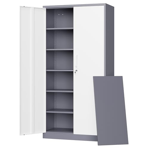 Metal Storage Cabinet with Lock Door (71 X 32 X 16 In(H X W X D) / Grey White)
