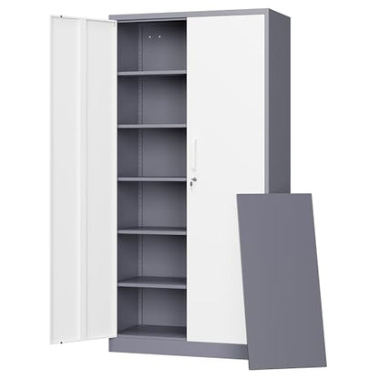 Metal Storage Cabinet with Lock Door (71 X 32 X 16 In(H X W X D) / Grey White)