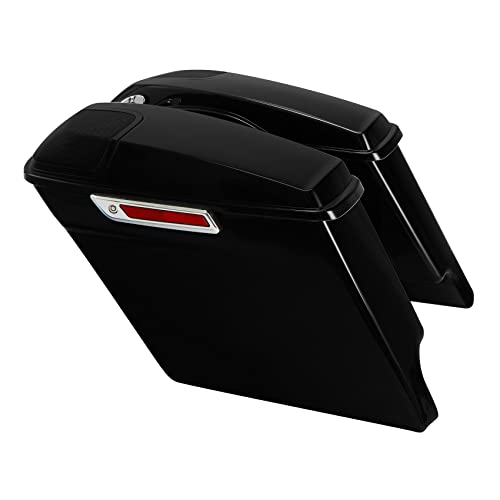Motorcycle 5" Stretched Saddlebags Fit For Harley Touring 2014 (5" Stretched-Vivid Black W/ Chrome Latches & 5x7 Lids)