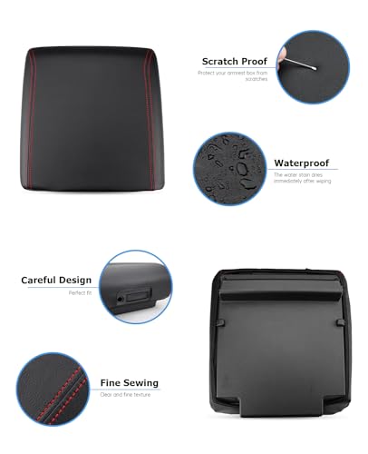Center Console Cover for 2025 2026 Ford F150 Accessories Interior 2021 2022 2023 2024 Car Middle Arm Rest Armrest Lid Seat Cover Protector Elbow Cushion Pad (red stitches / 2021-2026)
