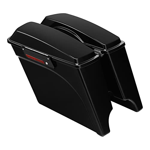 Motorcycle Stretched Saddlebags Vivid Black 5" Extended Hard Saddle Bags W (Vivid Black W/ Black Latches / 5" Extended)