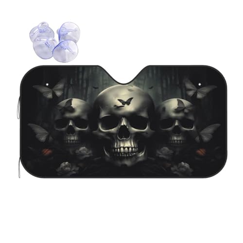 Skull Car Sun Shade Windshield Sunshade Foldable Front Window Shield Cover for Truck SUV (Blue11 / Small)