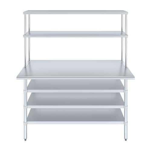24" x 60" Stainless Steel Work Table with 3 Shelves and 12" Wide Double Tier Overshelf (24" x 60" Table with 3 Shelves + 12" Overshelf)