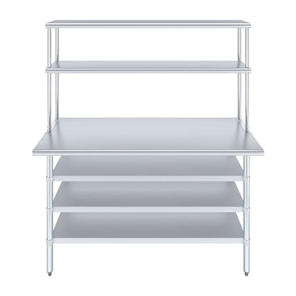 24" x 60" Stainless Steel Work Table with 3 Shelves and 12" Wide Double Tier Overshelf (24" x 60" Table with 3 Shelves + 12" Overshelf)