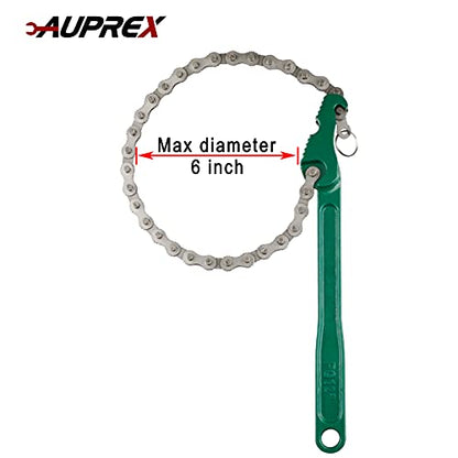 12 Inch Sturdy Carbon Steel Adjustable Heavy Duty Ratcheting Chain Oil Filter Wrench Reversible Chain Style Pipe Fitter With Multi (Green / 12 Inch)