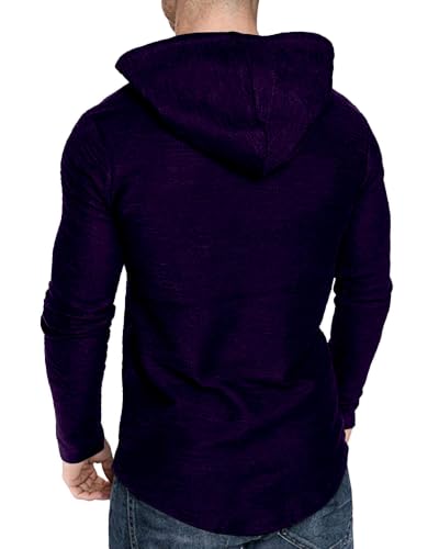 Mens Fashion Athletic Hoodies Sport Sweatshirt Solid Color Fleece Pullover Purple XX (XX-Large / Purple)