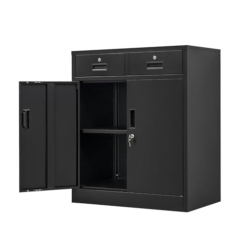 Metal Storage Cabinet (Black / 36" H x 32" W x 16" D)