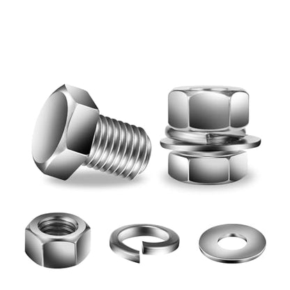 3/8-16 x 5/8" Hex Head Screw Bolt, Nuts, Flat & Lock Washers, 20Pcs 18-8 (304) Stainless Steel, Fully Threaded, by SG TZH (3/8-16 x 5/8" / Silver)