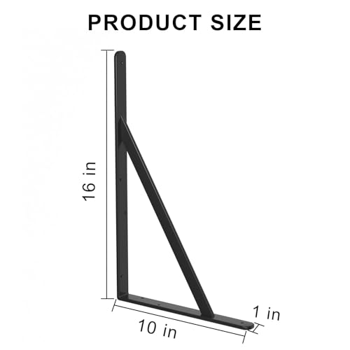 32 Pack L16 x H 10" Black Heavy Duty Shelf Brackets with Screws Metal Shelf Brackets Shelf Support Angle Brackets for Shelves L Brackets Heavy Duty Floating Shelf (32 Pack-Black / 16''x10'')