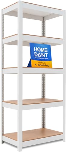 House 5 Tier 24.1" W Laminated Metal Shelving Unit Adjustable Storage Utility Rack Heavy Duty Shelves Organization Multipurpose Shelf Kitchen Garage Pantry Closet 1 Pack (White / 24.4"W x 16.5"D)