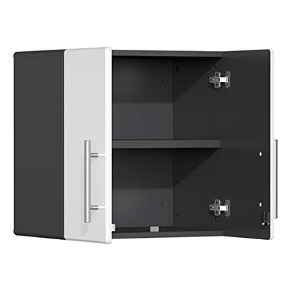 UG22092W 9 Piece Garage Cabinet Kit with Bamboo Worktop in Starfire White Metallic