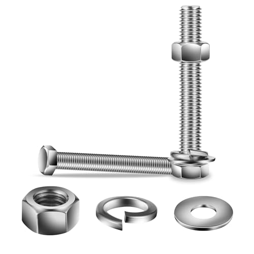1/4-20 x 6 Hex Head Screw Bolt, Nuts, Flat & Lock Washers, 20Pcs 18-8 (304) Stainless Steel, Fully Threaded, by SG TZH (1/4-20 x 6" / Silver)