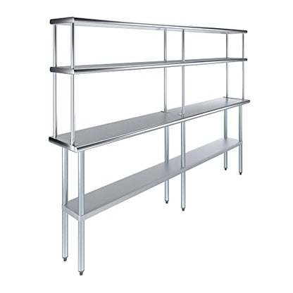 Stainless Steel Work Table Double Tier Overshelf (14" x 96" Work Table + 12" Overshelf)