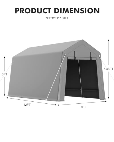 7 x 12 ft Carport Storage Shed (PE Carport / 7x12FT / Gray)