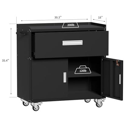 Metal Garage Storage Cabinet with Wheels (35.4'' Black)