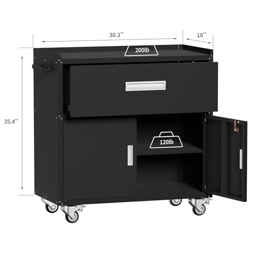 Metal Garage Storage Cabinet with Wheels (35.4'' Black)