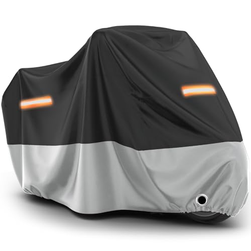 Motorcycle Cover Waterproof Outdoor All Weather Protection (Black & Silver / 86.6")