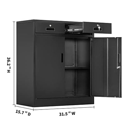 Metal Storage Cabinet (Black / 36" H x 32" W x 16" D)