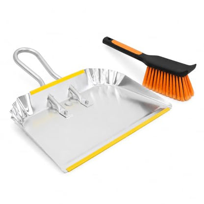 17" Heavy Duty Metal Dust Pan with Brush Set (1 Count (Pack of 1) with Brush)