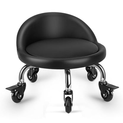 Rolling Stool with Backrest Low Height Rolling Stool with PU Leather (3.2"h Casters)