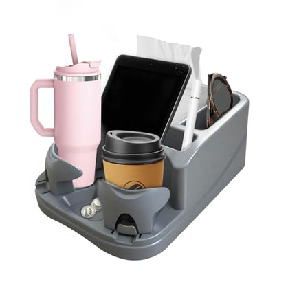 Car Center Console with Adjustable Cup Holders (Gray)