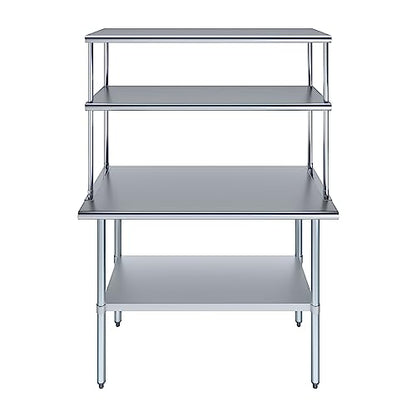 Stainless Steel Work Table Double Tier Overshelf (24" x 48" Work Table + 18" Overshelf)
