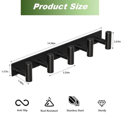 Wall Mounted Coat Rack ("T" Shape 5 Hooks - 1 Pack / Black)