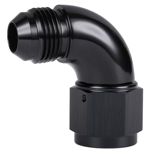 90 Degree 8AN Male to 8AN Female Swivel Full Flow Fitting Adapter Coupler Aluminum Black (8AN / Black - 90 Degree)