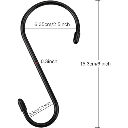 12 Pack 6 Inch Black Vinyl Coated Heavy Duty S Hooks Non Slip (Black / 6 in 12 pack)