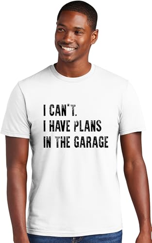 Medium White Mens I Can't I Have Plans in The Garage Funny Dad Gift Deluxe Soft T (Medium / White)