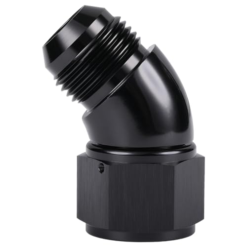 45 Degree 12AN Male to 12AN Female Swivel Full Flow Fitting Adapter Coupler Aluminum Black (12AN / Black - 45 Degree)
