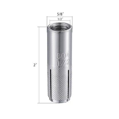 20 pcs) 1/2"-13 Premium Stainless Steel Drop in Anchors Assortment, Knurled Drop-in-Anchor for Solid Concrete, Internal Forced Expansion Screw Bolts (1/2"-13 / SS)