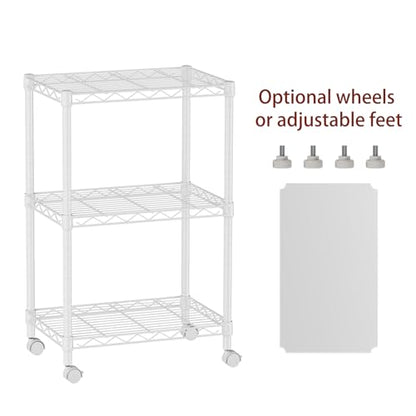 3 Small Wire Shelves Kitchen Pantry Close Home Organizers and Storage Bathroom Shelf Laundry Room Organization Adjustable Book Metal Garage Shelving Unit (White / 3-Tier 11.8"D X 17.3"W X 30.7"H)