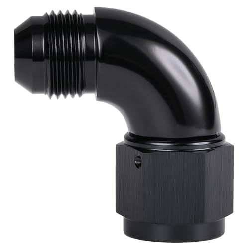 90 Degree 8AN Male to 8AN Female Swivel Full Flow Fitting Adapter Coupler Aluminum Black (8AN / Black - 90 Degree)