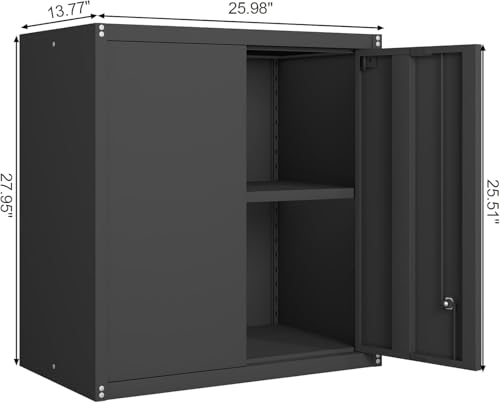 Locking Metal Garage Wall Cabinet with Doors and Shelf (28"H / Black)