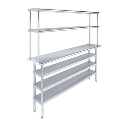 14" x 72" Stainless Steel Work Table with 3 Shelves and 12" Wide Double Tier Overshelf (14" x 72" Table with 3 Shelves + 12" Overshelf)