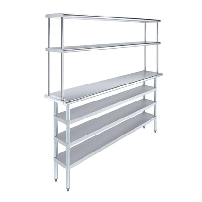 14" x 72" Stainless Steel Work Table with 3 Shelves and 12" Wide Double Tier Overshelf (14" x 72" Table with 3 Shelves + 12" Overshelf)