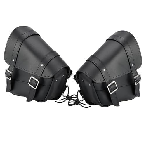 Motorcycle Saddle Bags Leather Motorcycle Solo Swing Arm Bag For Softails Sportsters Choppers Waterproof Side Bags (Left Side+Right Side / Black)