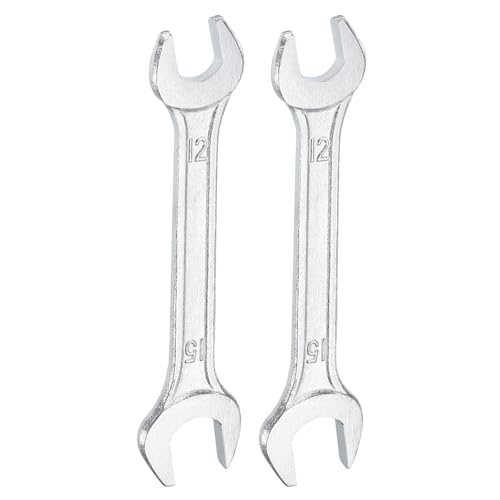 2pcs Double Open End Wrench 12mm x 15mm Metric 15 Degree Offset Angle Small Flat Head Wrench Galvanizing Open Ended Spanner for Automotive Repair Furniture Assembly (12mm x 15mm)