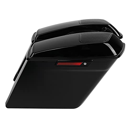 Motorcycle 5" Stretched Saddlebags Fit For Harley Touring 2014 (5" Stretched Bags-Vivid Black W/ Black Latches & 6x9 Lids)