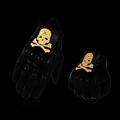 Goatskin Leather Motorcycle Motorbike Powersports Racing Gloves Reflective Skull Touchscreen for Men and Women Model (White / Small)