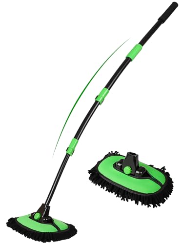 53" 15° Curved Car Wash Brush with Long Handle High Density Chenille Soft Bristle Brush Head Suitable for Cleaning Detail Roof Wheel Windshields Truck SUV RV Window