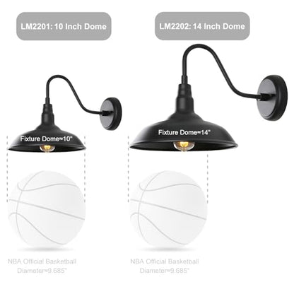 Black Gooseneck Barn Light for Farmhouse 10 Inch Dome Exterior Lights Fixture with Wall Mount (Matte Black / 10" Dome)