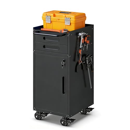Metal Storage Cabinet for Garage (Black / S - 2 Drawers & 1 Door (Wheeled))